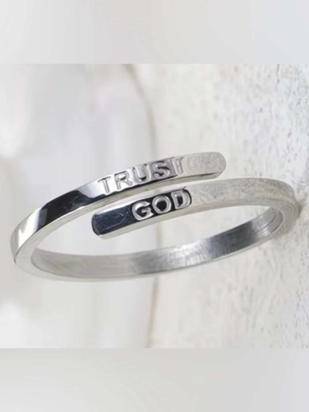 BNIB - TRUST GOD Engraved Silver Inspirational Ring - Flexible Sizing